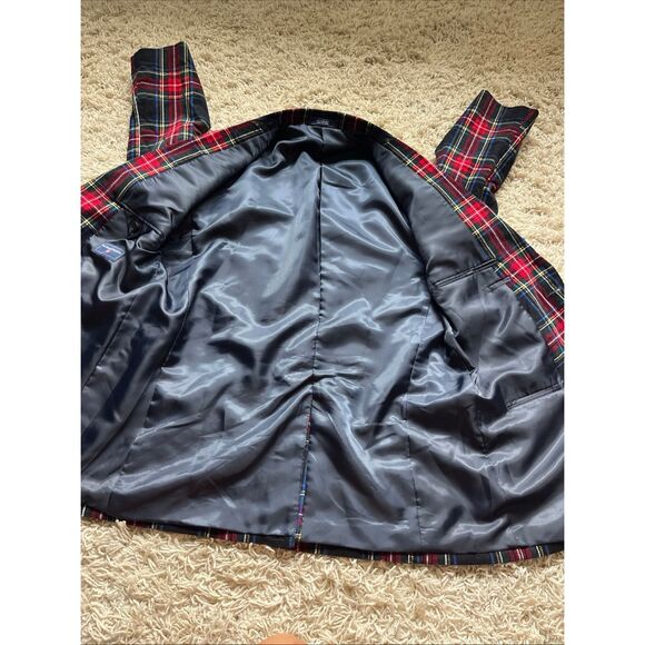 Saddlebred 40R Red Multi Tartan Plaid Preppy Corduroy Blazer Jacket Sport Coat - Picture 12 of 14